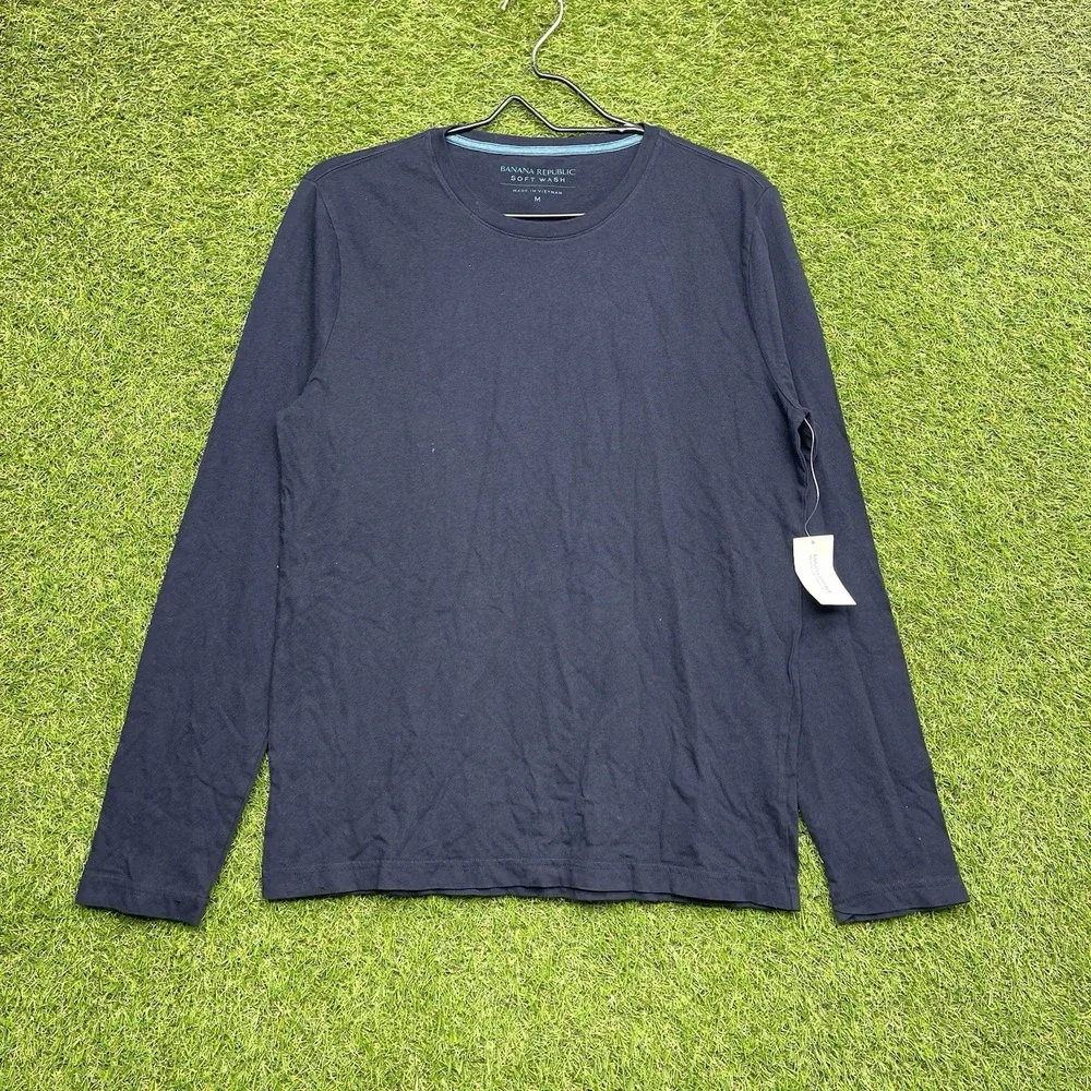 Banana Republic Shirt Mens Medium Long Sleeve Soft Wash Cotton Navy Blue NWT